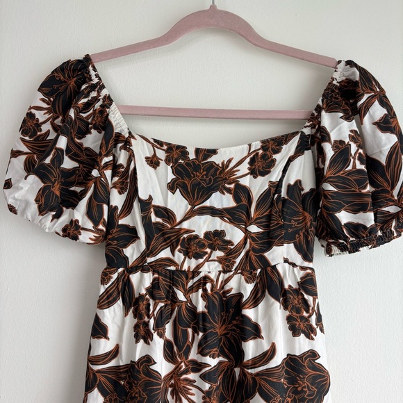 Japna Cottagecore Puff Sleeve Mini Dress XS Floral Tie Back Cutout Boho - Picture 10 of 10